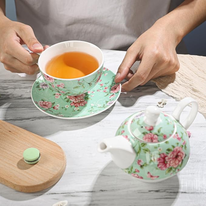 Tea Cup Set Ceramic Including 1 Teapot with lid 1 Tea Cup with 1 Sauser (G1)