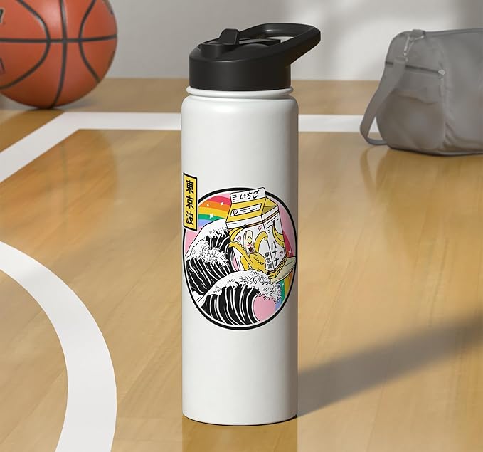 Banana Milk Carton Surfing Wave Rainbow Kawaii Vaporwave Stainless Steel Insulated Water Bottle