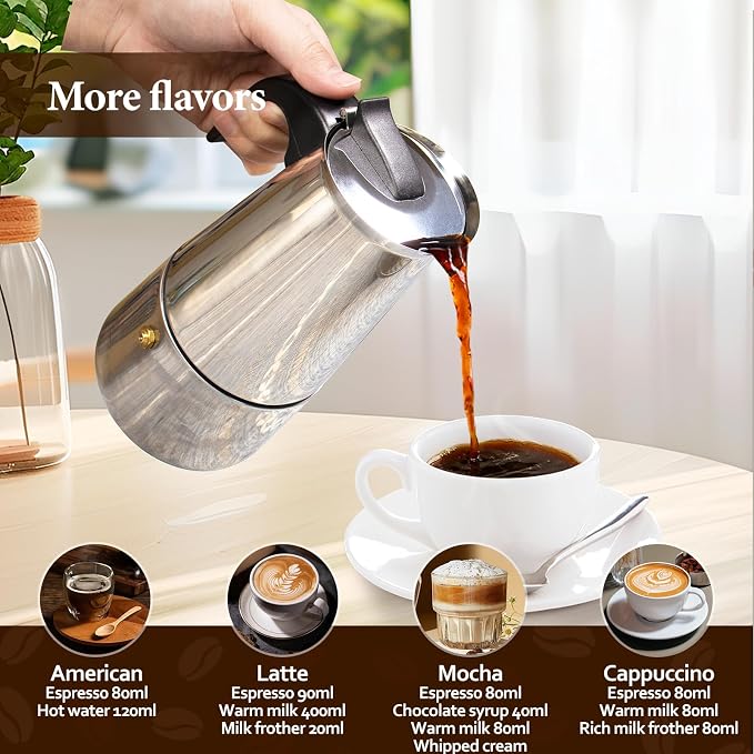 12 Cup Stainless Steel Moka Pot Stovetop Espresso Maker | Italian Coffee Machine 600ml 20oz Suitable for Gas Induction Stovetop Mocha Greca Coffee Maker Percolator Straight