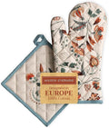 Maison d' Hermine 100% Cotton Oven Mitt & Pot Holder Set (7.5"x13" & 8"x8") Heat Resistant BBQ Cooking Gloves with Loop for Thanksgiving Christmas Decorations Handling Hot Pans (Dalida)