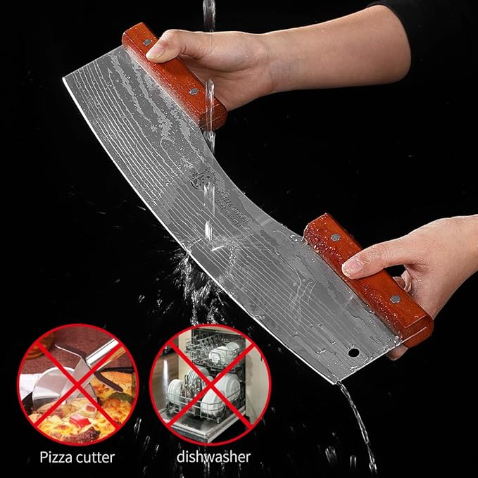 AILUROPODA Pizza Cutter Rocker with Knife Sharpener & Protective Cover 16" Large Pizza Rocker Cutter Sharp Pizza Slicer 30Cr13 Stainless Steel Pizza Knife (Silver)