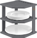 Bambüsi Plate Organizer for Cabinet - Corner Cabinet Organizer and Kitchen Cabinet Organizer Shelf, Kitchen Countertop Organizer for Plates, Dishes and Bowls, Space Saving Corner Rack, Grey
