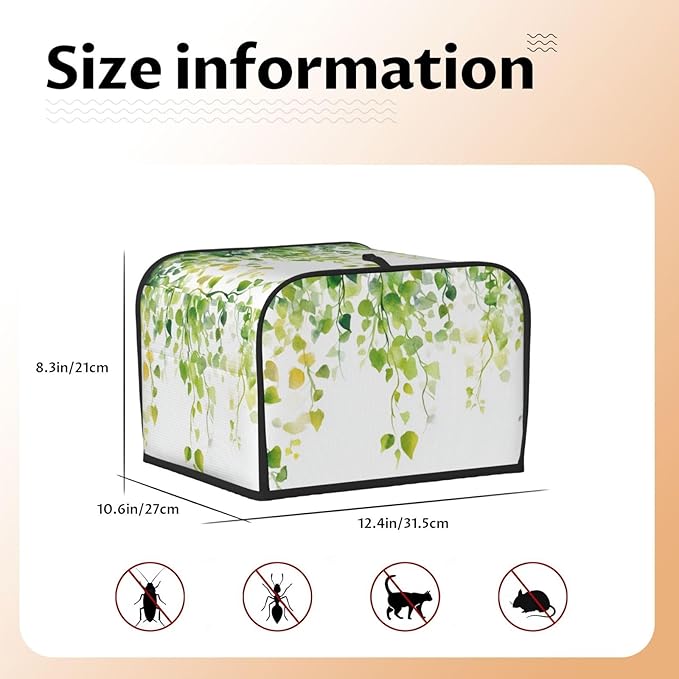 4 Slice Toaster Cover for Kitchen Watercolor Botanical Leaf Boho aterproof and Dustproof Toaster Dust Cover with Side Pockets Decorative Universal Cover for Wide Slot Toasters and Small Appliances