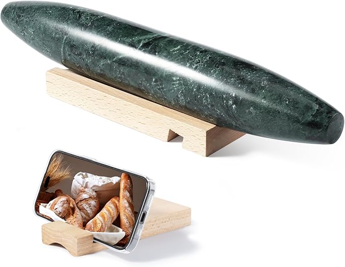 Natural Marble French Rolling Pin,12 inch Kitchen Baking Tool for Baking with Non-Stick Surface, Ideal as a Dough Roller for Pasta, Dumpling, Fondant, Pie, Bread, and Pizza