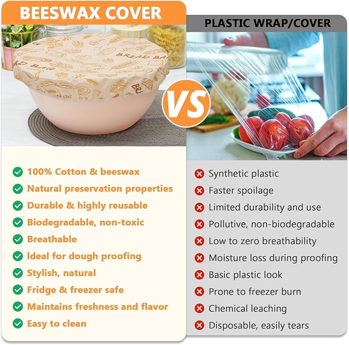 Reusable Pure Beeswax Bread Bags for Sourdough, Organic Cotton Beeswax Dough Bags, 1 Packs Homemade Bread Storage and Bowl Cover
