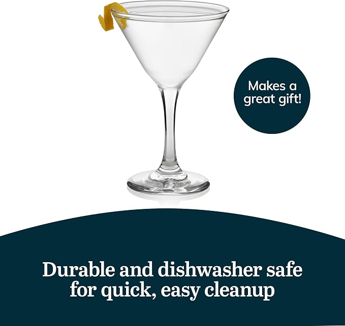 Libbey Martini Glasses Set of 12, Modern and Clear Stemmed Cocktail Glasses, Dishwasher Safe Martini Glass Set for Classic Martinis, Cosmopolitans