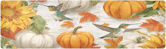 Pumpkin Hummingbird Leaf Trivet Table Runner Heat Resistant 230F for Hot Dishes Pots Plates Kitchen Dining Table Protector Decorative 39.37 X 11.8 Inch