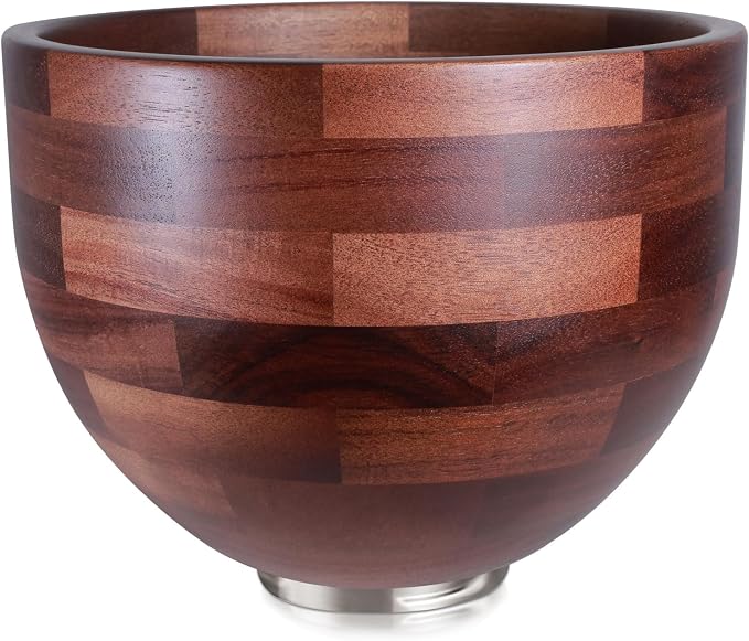 Premium Wood Mixing Bowl, Compatible with 4.5 & 5 QT KitchenAid Tilt-Head Stand Mixer. Natural Wooden Bowls, Kitchenaid Mixer Bowl with Stainless Steel Locking Base.4.5-5 Qt,Kitchen Gift Idea