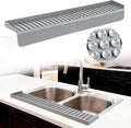 Silicone Sink Edge Protector Splash Guard, 24x4 Inch with Suction Cups & 5°Tilt, Cuttable for Kitchen Bathroom Countertops, Granite Quartz Surfaces (Gray)