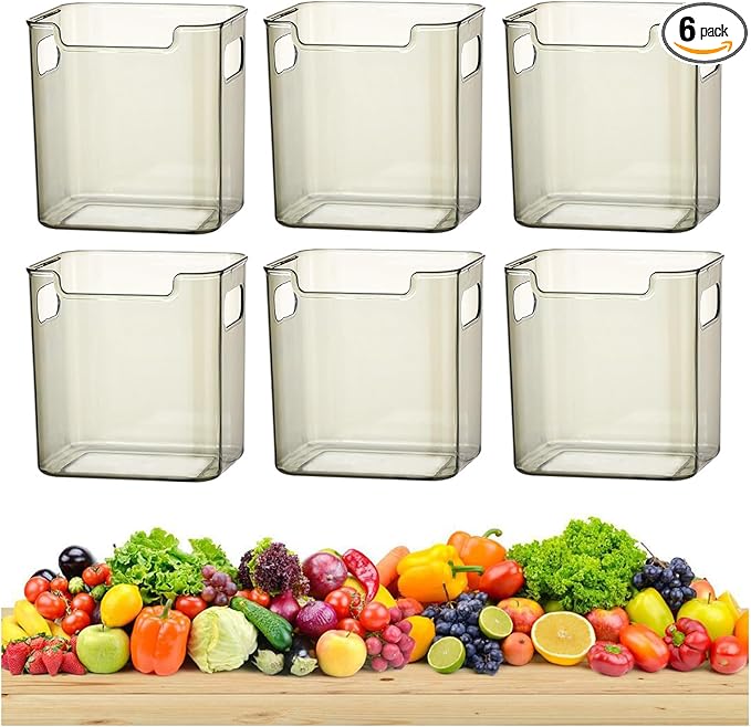 2/4/6/8 Pcs Crystal Clear Freezer Storage Bins, Freezer Organizer Bins, Clear Plastic Bins, Stackable Kitchen Cabinet Organizer with Handles for Frozen Food, Meat & Veggies (6, Green, S)
