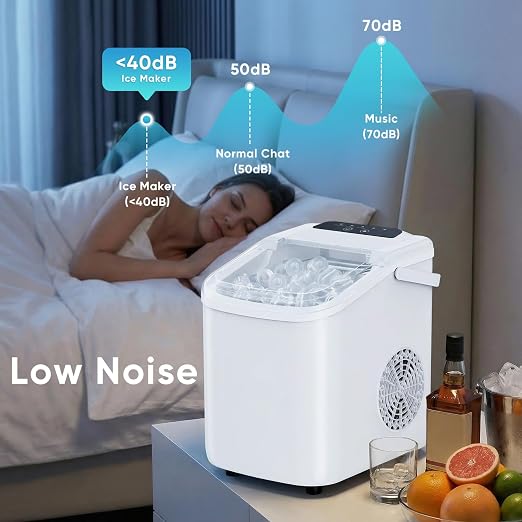 NEWBULIG Ice Maker, Countertop Ice Machine with Handle | 9 Bullet Cubes in 6-8 Mins, 26lbs Daily, Self-Cleaning with Basket and Scoop for Home/Kitchen/Camping/RV