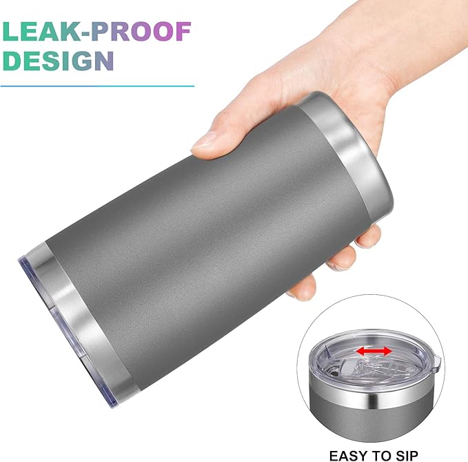 VEGOND 20oz Tumbler with Lid and Straw Stainless Steel Tumbler Cup Vacuum Insulated Double Wall Travel Coffee Mug Powder Coated Coffee Cup, Grey, 1 Pack