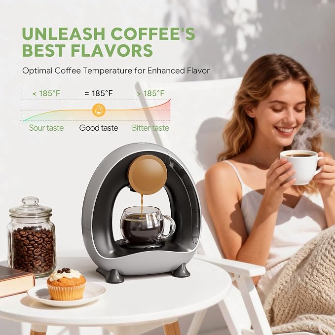 Single Serve Coffee Maker 2 in 1, 1400W Fast Brewer for K-Cup Pods & Ground Coffee, One-Touch Americano & Tea Machine with 2 Reusable Filters, Compact Design for Home Office RV Dorm