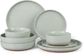 HaWare 8-Piece Plates and Bowls Set for 2, Stoneware Dinnerware Sets with Pasta Bowl, Dishes Set for Home Restaurant, Speckled Asparagus Green