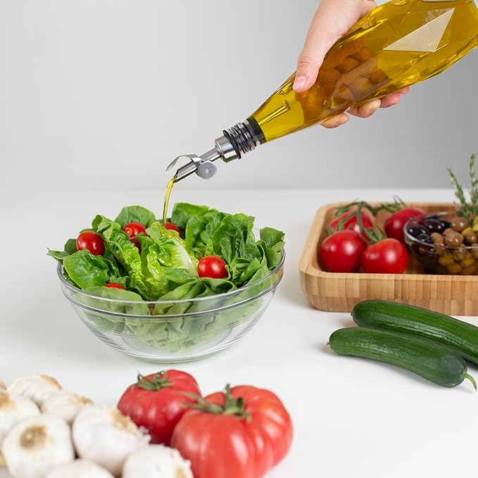 FYGO Diamond Lux Olive Oil Bottle Dispenser - Olive Oil Container- Oil and Vinegar Dispenser Set with Pourer and Funnel - Bottle for Kitchen - 350ml - Set of 2