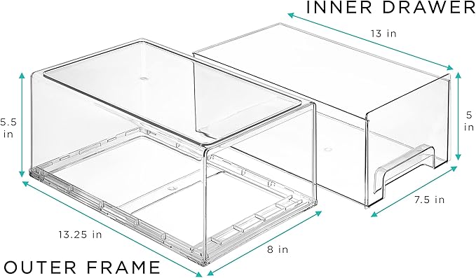 Sorbus Large Clear Stackable Storage Drawers, Plastic Storage Drawers with Handles, Craft, Clothes, Medicine, Makeup, Closet, Art Supply, Bathroom, Shoe, Toy Storage Organizer (2 Pack)
