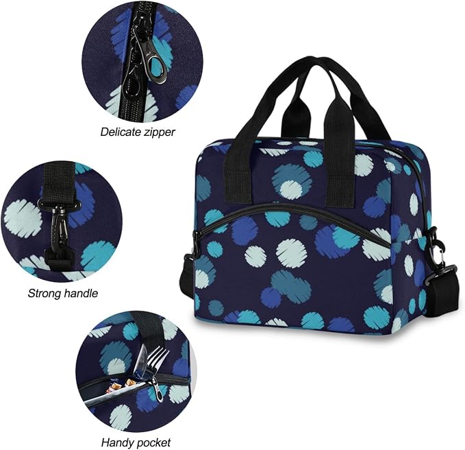 Polka Dot Insulated Lunch Bag Reusable Lunch Tote Bag Cooler Bag for Women Men Adult Lunch Box with Adjustable Shoulder Strap Leakproof Lunch Bag for Work School Picnic Camping