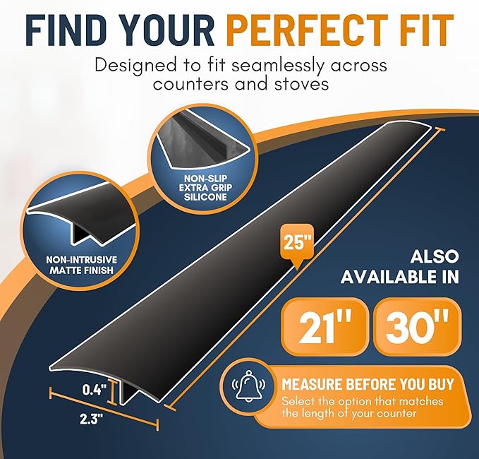 Linda’s Essentials Silicone Stove Gap Covers (2 Pack), Heat Resistant Oven Gap Filler Seals Gaps Between Stovetop and Counter, Easy to Clean Stove Gap Guard (25 Inches, Black)