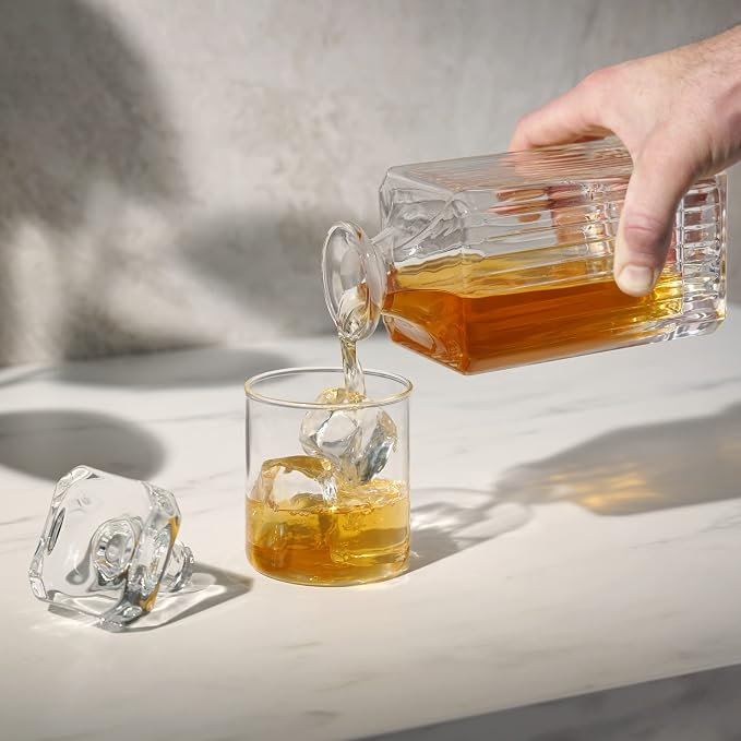 Viski Reserve Milo Whiskey Decanter with Stopper, Stylish Crystal Liquor Decanter for Bourbon, Scotch, Spirits, Wedding Gifts, Man Cave Essentials, Elegant Home Bar Accessories, 28 oz (828 ml)