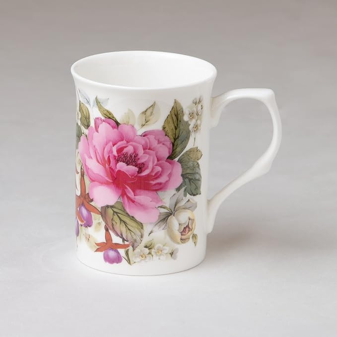Bone China Coffee Tea Mugs 9-Ounce, Assorted Set of 4 (Classic Floral)