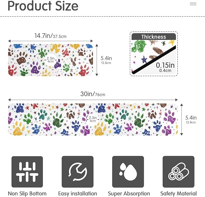 Kitchen Sink Splash Guard 2 PCS 30 Inch Sink Faucet Mat Splash Guard for Bathroom Countertop Water Absorbent Foldable Cuttable Soft Washable Paw Prints and Stars