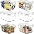MOONEDGE Small Clear Plastic Storage Bins with Lids and Handles,Stackable Small Item Organizer Containers for Vanity,Craft,Office,Fridge,Kitchen,Pantry,Bathroom,Closet – 6 Pack (10×6×5 in)