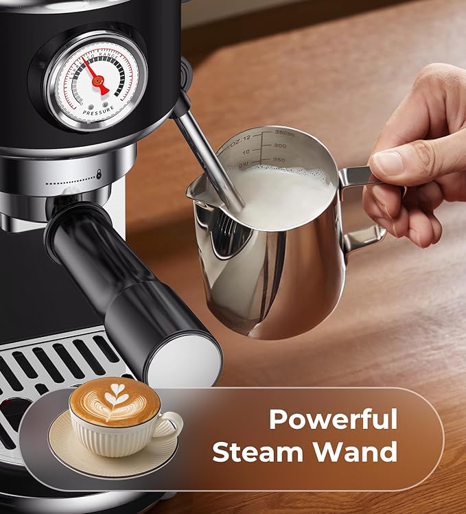 Atatix 20 Bar Espresso Machine with Milk Frother, Professional Compact Espresso Maker, Stainless Steel Coffee Machine with Precise Temp Control & 44oz Removable Water Tank for Latte, Cappuccino, Black