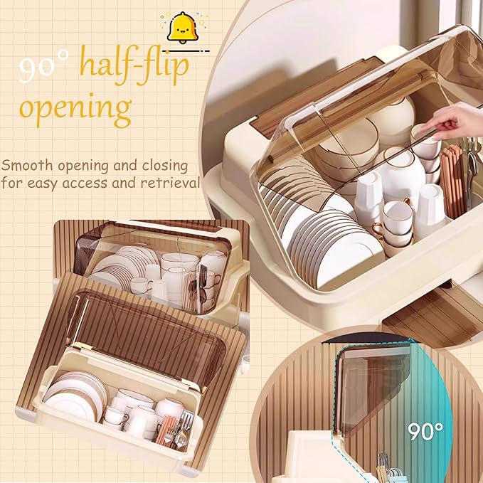 Countertop Dish Storage Cabinet, Over Sink Dish Drainer Drying Rack with Cover, for Plates,Bowls & Cutlery(Brown,14.2 * 11 * 11.4in)