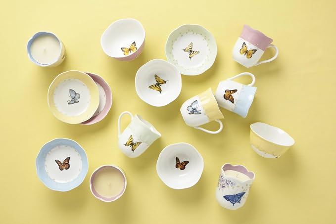 Lenox Coffee Mug Set, Butterfly Meadow Colors 4-Piece Mug Set, Service for 4, White Porcelain Mugs, 10 Oz Capacity, Microwave & Dishwasher Safe, Ceramic Mugs, Coffee Cups, Tea Cup (Assorted, 4 Piece)