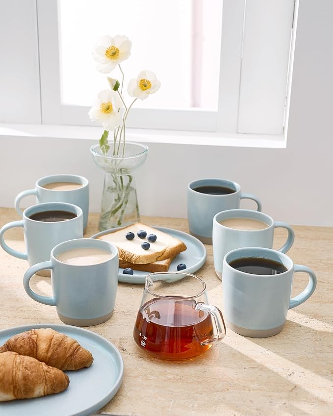 famiware Coffee Mugs Set of 8, Milkyway 13 oz Mug Set, Ceramic Cup Set with Handle for Coffee, Tea, Cocoa, Milk, Light Blue