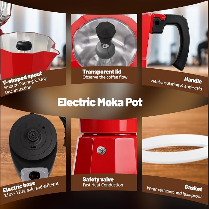 Electric Aluminum Moka Pot 3-6 Cup 150-300ml Stovetop Espresso Maker Portable Electric Expresso Pot Mocha Pot Percolator Italian Coffee Makers Greca Machine Cafe Classic for Home Camping