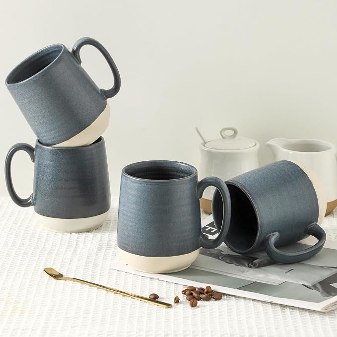 Hasense Coffee Cups Ceramic, Coffee Mugs with Handles Set of 4, 15 oz Tea Cups for Home and Office, Stylish Colorblocking Mugs for Coffee, Tea, Latte, Hot Chocolate, Christmas Cups Gift, Deep Blue