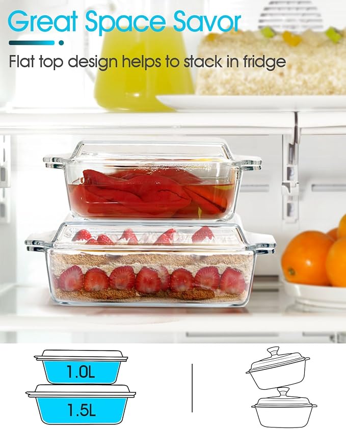 NUTRIUPS Glass Casserole Dish With Lid, Mini 1 QT (5.7in x 7in) Glass Baking Dish for Single Serving