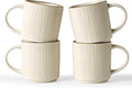 famiware Coffee Mug Set for 4, Star 12 oz Catering Mugs Cup Set with Handle for Coffee, Tea, Cocoa, Milk - Ceramic Stoneware Drinkware Set, White