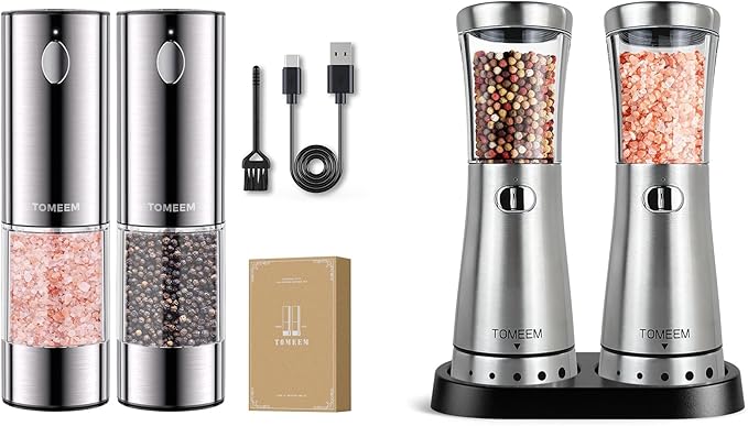 Upgraded Larger Capacity Electric Salt and Pepper Grinder Set + Electric Salt and Pepper Grinder Set