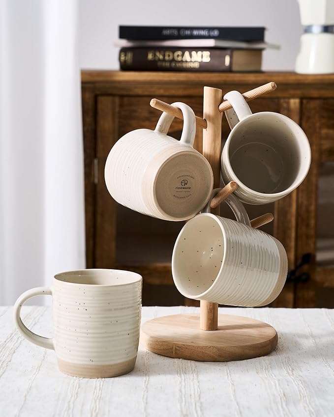 famiware Coffee Mugs Set of 8, 13 oz Mug Set, Ceramic Cup Set with Handle for Coffee, Tea, Cocoa, Milk, Constellation Series, Beige