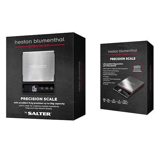 Salter Heston Blumenthal Precision 1140A HBBKDR Digital Kitchen Scales - Premium Compact Baking/Cooking Scale, for Weighing Food/Coffee and Liquid, 0.5 g Increments, Slim, Stainless Steel/Black