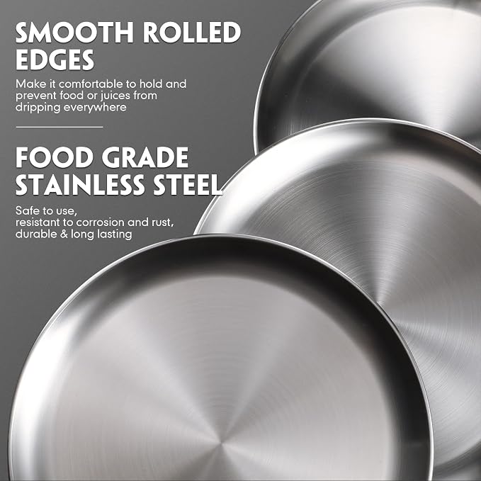 Thenshop 6 Pieces 8 Inch Pizza Pans Bulk Stainless Steel Sets Round Bakeware Pizza Trays for Oven Kitchen Baking Home Restaurant Safe Sturdy Reusable Easy Clean (Silver)
