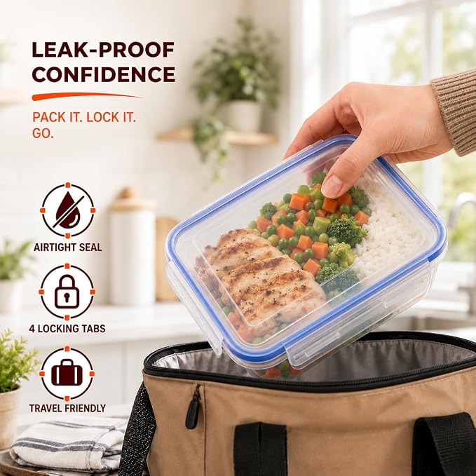 Tribello 38 oz Airtight Food Storage Containers with SnapTight Lids – Clear, Stackable, BPA-Free Meal Prep Containers for Kitchen, Freezer & Pantry Storage