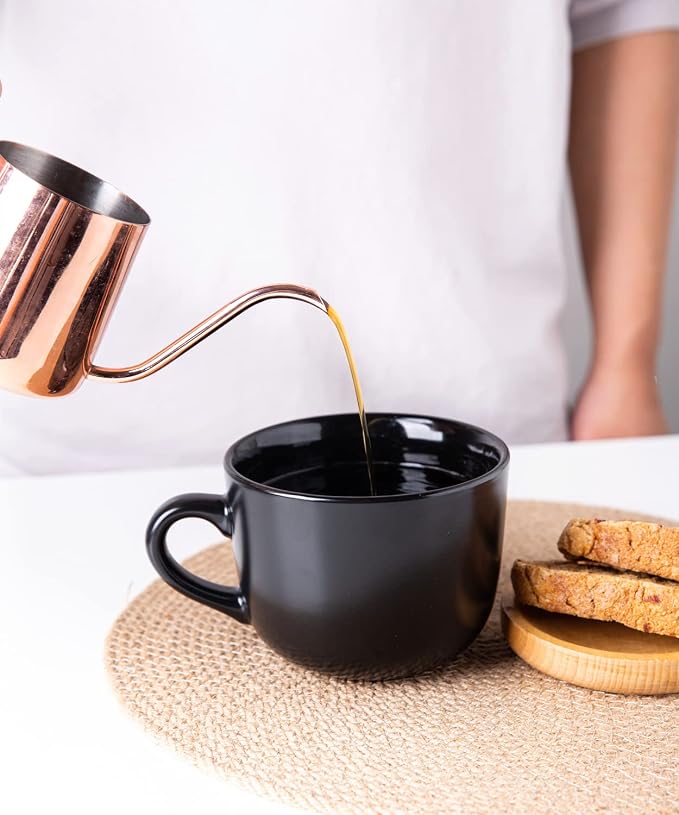 AmorArc 24 oz Soup Mugs with Handles, Jumbo Ceramic Bowls Mugs Set with handles for Coffee Cereal Cappuccino Snacks, Microwave&Dishwasher safe Soup Cups for Meal-Black