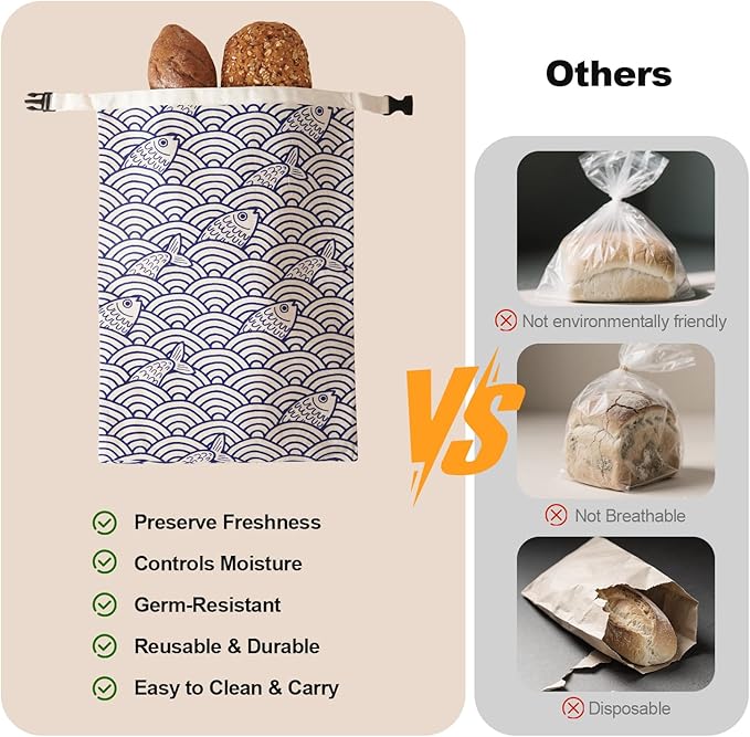 Beeswax Bread Bags for Sourdough, Reusable Bread Bags for Homemade Bread, 2 Pack Natural Cotton Beeswax Storage, Natural Cotton Beeswax Bags, Large Capacity