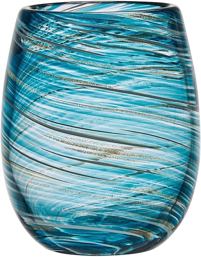 Mikasa Color Swirl Stemless Wine Glass, 4 Count (Pack of 1), Blue
