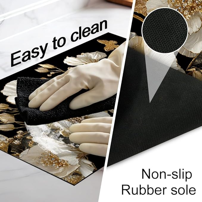 Stove Top Cover for Electric Stove 28.4 x 20.5 Inch Non Slip Stove Mat Oil Proof White Gold Floral Glass Cooktop Protector Kitchen Counter Mat