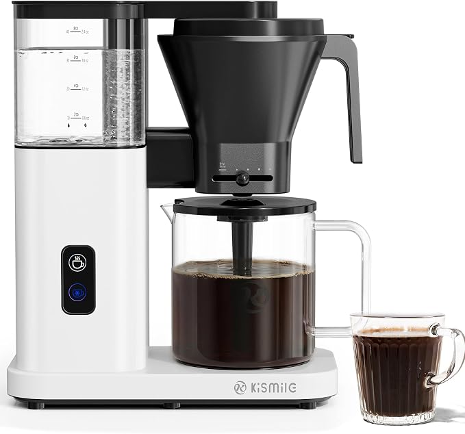 Kismile 8-Cup Coffee Maker, SCA Certified Hot & Cold Brew Coffee Machine, 6-Min Quick Brew, Magnetic Anti-Drip, Adjustable Flow Control, Keep Warm, Dishwasher Safe, DIY Manual Mode, Pearl White