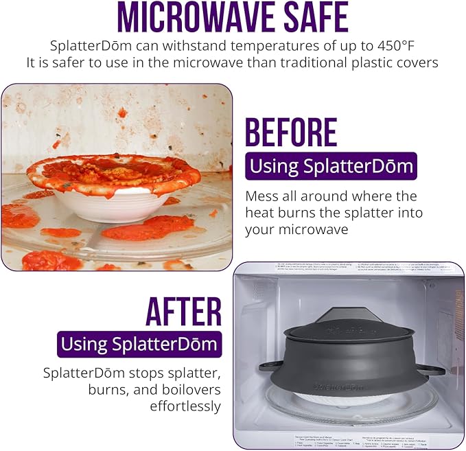 L.I.Q Silicone Splatter Guard – Fits 10 and 12 Inch Pots (25 and 30 Centimeters) – Microwave Safe and Durable SplatterDom - Includes 10” Lid - Food and Oil Splash Guard (Chic Metallic, Large)