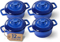 Lareina Mini Cocotte - 12oz Ceramic Casserole Dishes - Kitchen Casserole Sets With Handles And Lid - Small Baking Ramekins - Oven, Microwave & Dishwasher Safe - Set of 4 - Blue