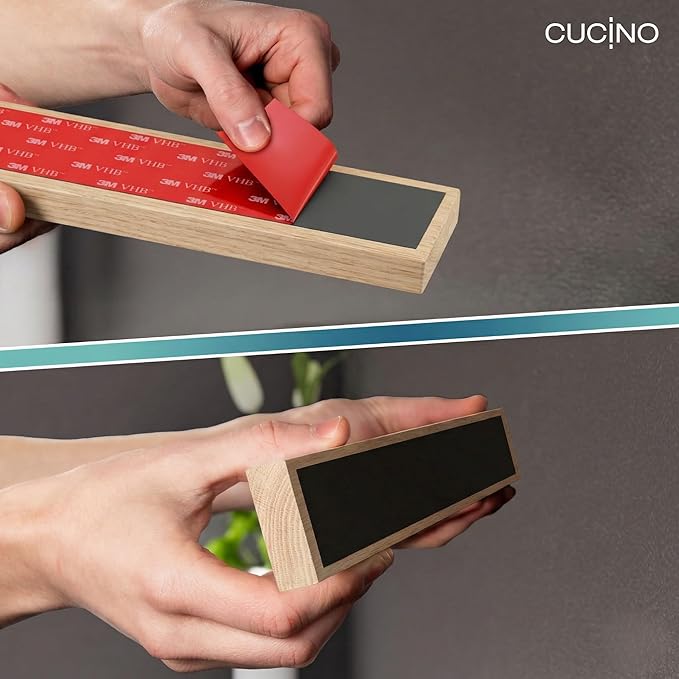 CUCINO Magnetic Knife Holder for wall, 16" no drilling required, includes self-adhesive tape, extra strong for holding knives – Awarded magnet strip – Oak