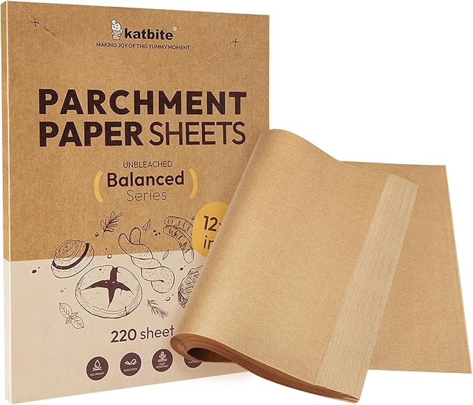 Katbite Air Fryer Parchment Paper Liners 180cs Airfryer Liners Disposable 9x11 & Katbite 220 Pcs Parchment Paper Sheets Balanced Series12x16 Inches