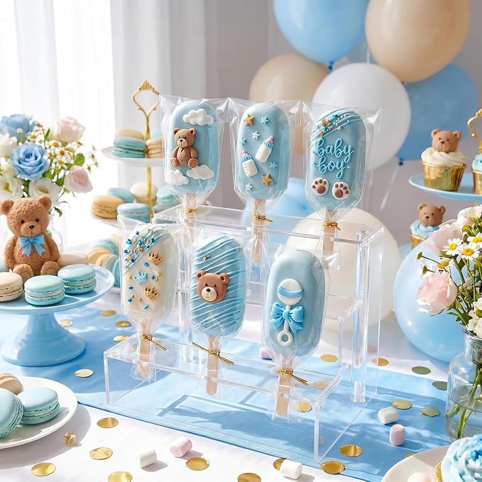 3 Inch Cakesicle Cutter and Cake Pop Mold Set with 8.7in Tray, 100 Wooden Sticks & 100 Bags, Silicone Cakesicle Mold for Homemade Cake Pops, Baking, Birthdays and Party Desserts (Sky Blue)