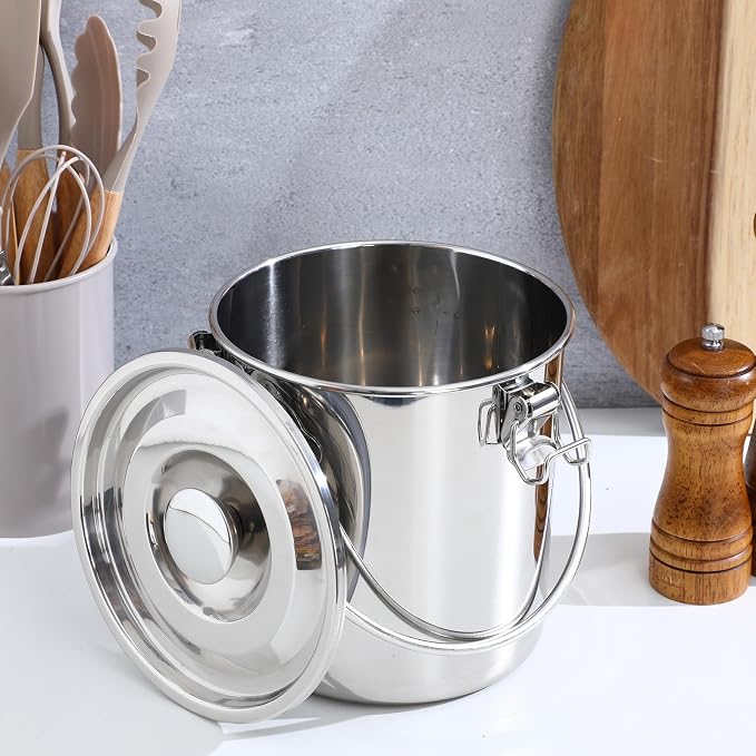iplusmile Stainless Steel Airtight Canisters Container: 112 fl oz Airtight Clamp Lid Kitchen Food Storage Bucket for Rice Flour Grain Coffee Bean Flour Oil Sugar Milk